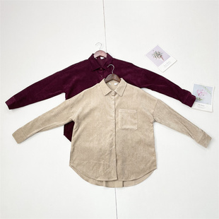 外套好柔软长袖 细灯芯绒外单纯元 衬衫 宽版 Y1美式 男友风上衣 休闲