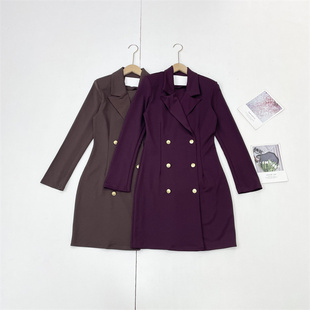 C3通勤风！外贸纯元26春款西装领长袖双排扣中长款连衣裙女垂感好