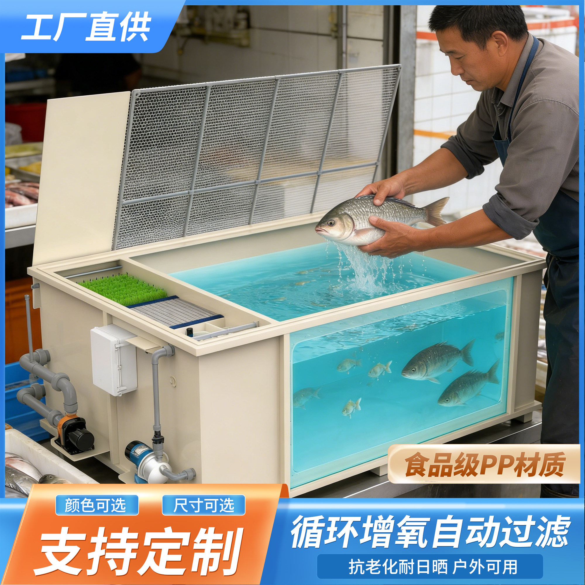 PP塑料鱼池加厚锦鲤池鱼箱金鱼缸带过滤槽静音循环增氧过滤免换水