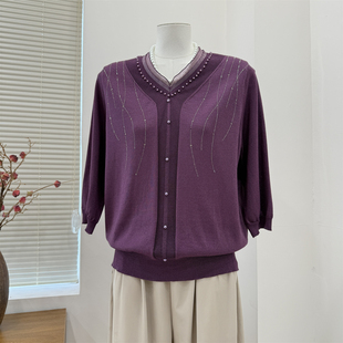 洋气高贵小衫 妈妈春装 中老年女装 贵夫人气质上衣套装 七分袖 针织衫