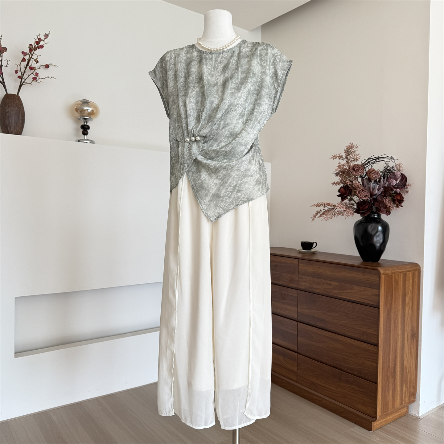 妈妈夏装气质雪纺半身裙2026新款中老年女洋气短袖过膝裙子两件套