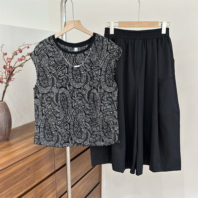 中老年女夏季T恤洋气套装