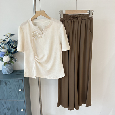 中年妈妈短袖雪纺衫套装