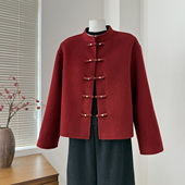 妈妈秋冬季 新中式 国风双面呢子羊毛呢大衣喜婆婆新年红色洋气外套