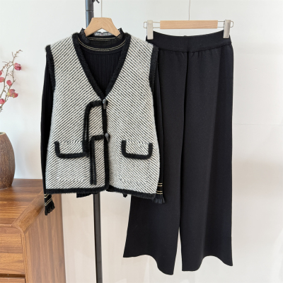 中老年女马甲针织衫上衣三件套