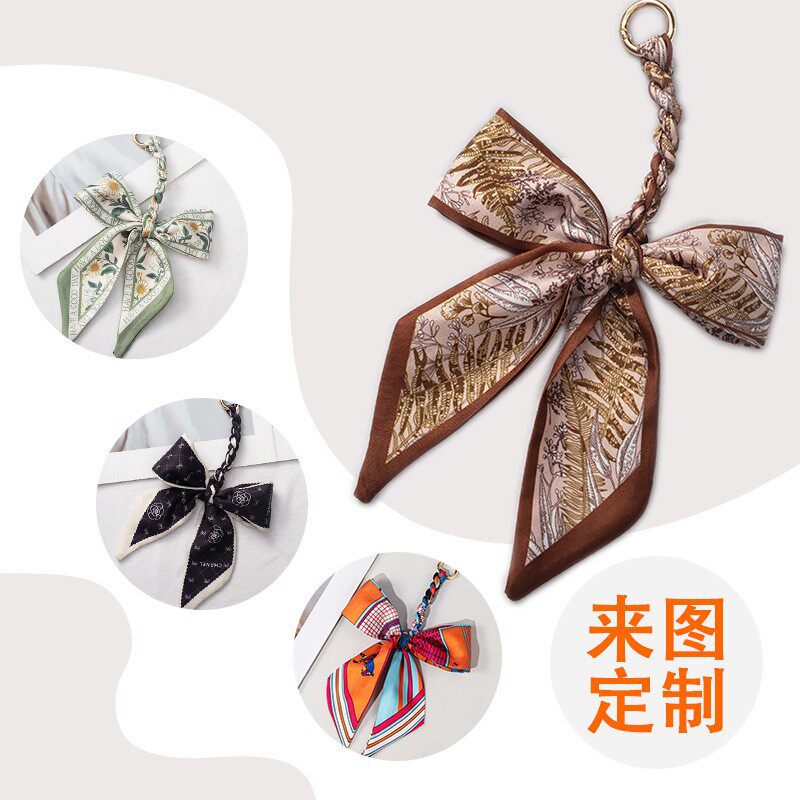 欧美跨境定制包挂件蝴蝶结包包挂饰挂件丝巾编织 钥匙扣挂件吊饰