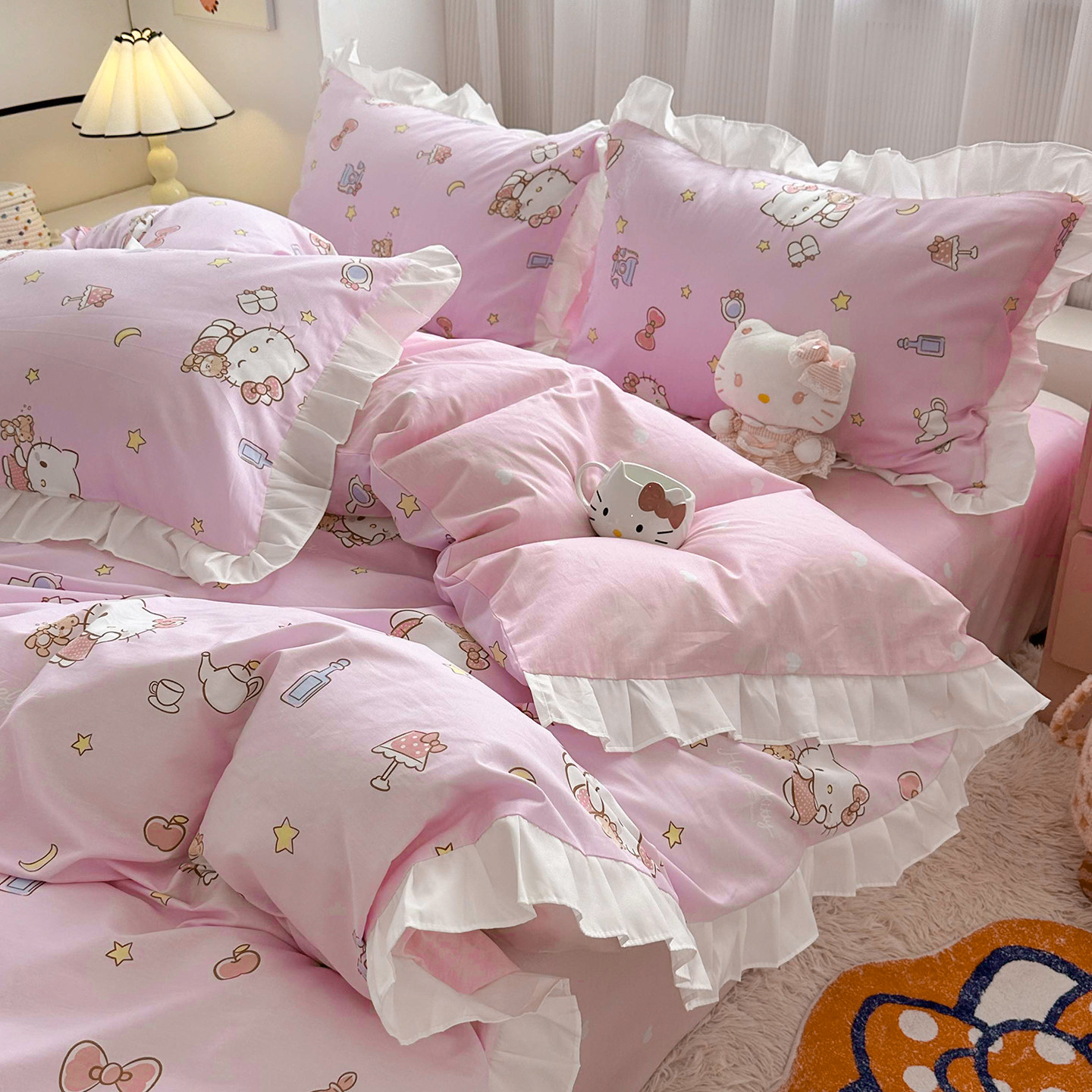 可爱HelloKitty四件套全棉纯棉少女被套床品粉色凯蒂猫床上三件套