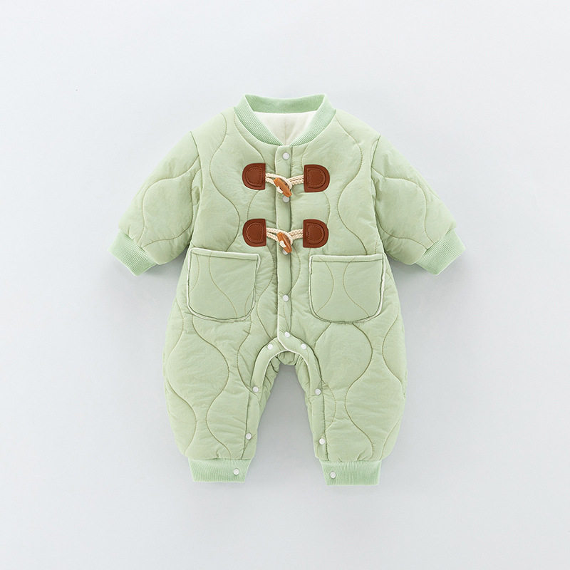 三折品牌清仓撤柜婴幼儿秋冬季连体衣加绒加厚宝宝哈衣牛角扣爬服
