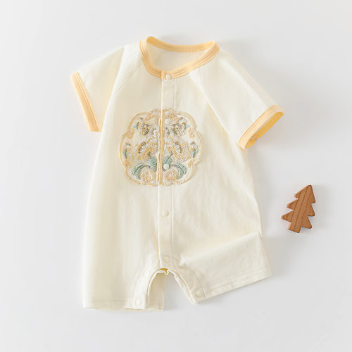 三折品牌撤柜清仓夏季童装亲子装爬服满月宝宝衣短袖中国风连体衣