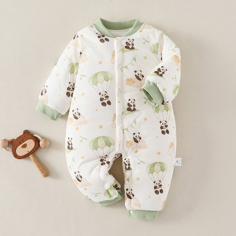 三折品牌清仓撤柜婴幼儿秋冬季加棉连体衣新生儿保暖加厚爬服睡衣