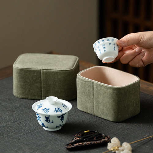 防磕碰水洗绿色落雪茶事包茶具收纳包户外式旅行茶包高档配件