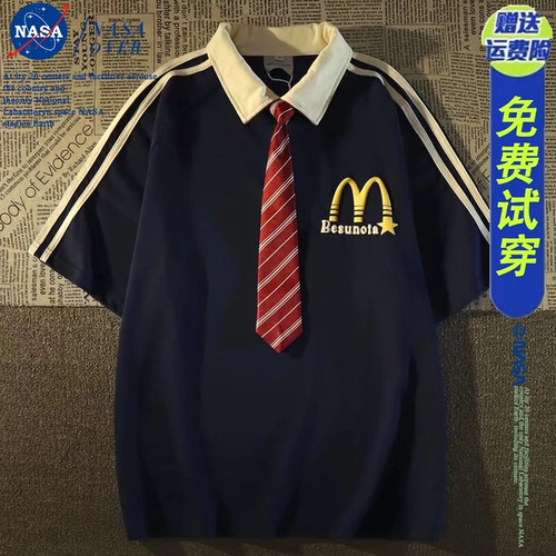 Ретро футболка с коротким рукавом для влюбленных, в американском стиле, воротник поло, свободный крой