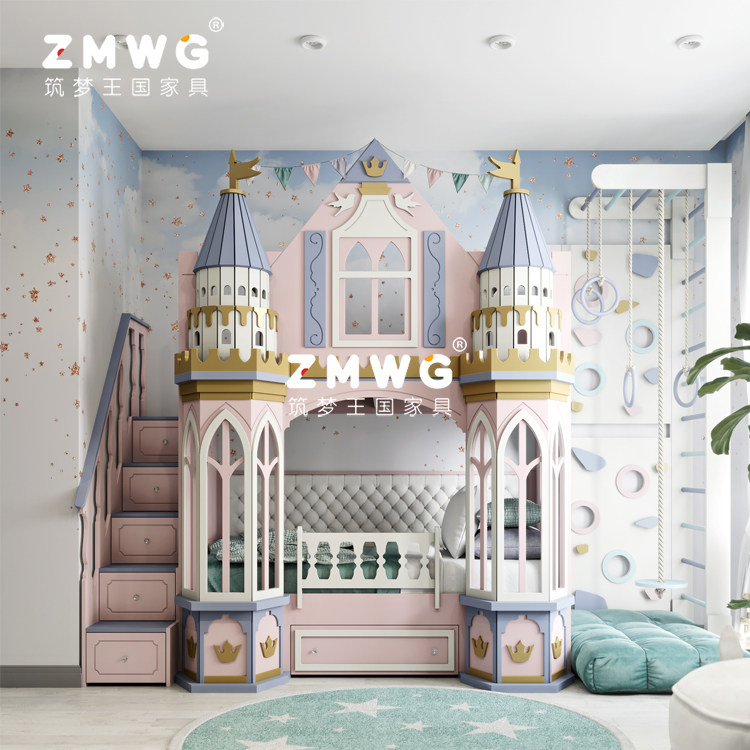 筑梦王国工厂定制实木儿童床公主城堡床韩式女孩双层床组合高低床