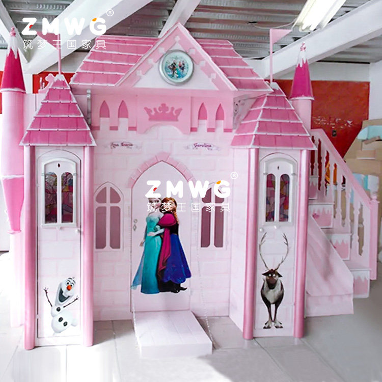 筑梦王国厂家定制实木儿童公主床组合多功能梯柜高低床女孩城堡床