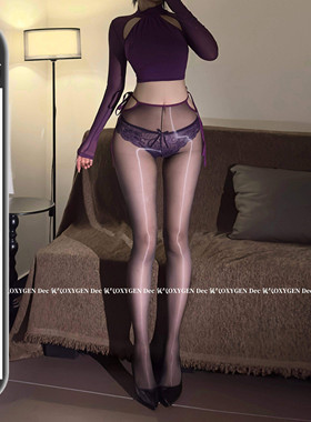 DEC幻彩 性感紫色油亮连裤袜女超薄蕾丝无缝显瘦美腿打底丝袜