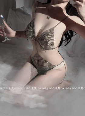 DEC璀璨透视 闪闪金属一片式挂脖内衣性感镂空欧美辣妹睡裙女透明