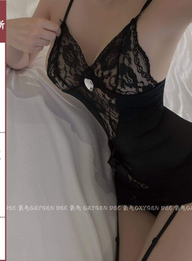 Dec心窝宝贝* 性感包臀裙黑色网纱镂空紧身吊带蕾丝睡裙家居套装