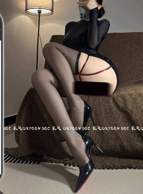 DEC环绕腿精 性感吊带一体袜女纯欲腿环红色边黑色显瘦长筒过膝袜