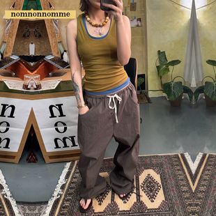 nomnonnomme DROP2细条纹挺阔棉感懒人松紧腰假门襟休闲长裤