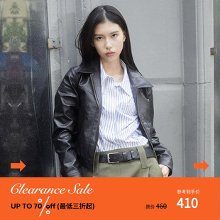 【张婧仪同款】nomnonnomme合身款短款做旧皮衣夹克外套