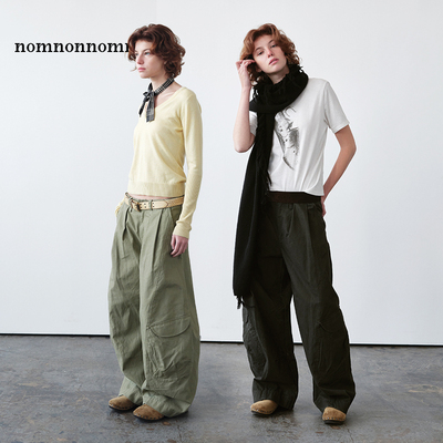 压褶休闲宽松廓形水洗棉工装长裤