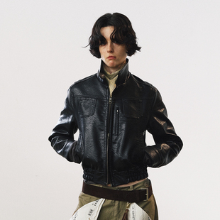 nomnonnomme率性中性合身短款哑光水洗皮廓形皮衣夹克外套