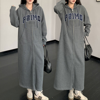 胖mm显瘦加绒卫衣长款连衣裙外套