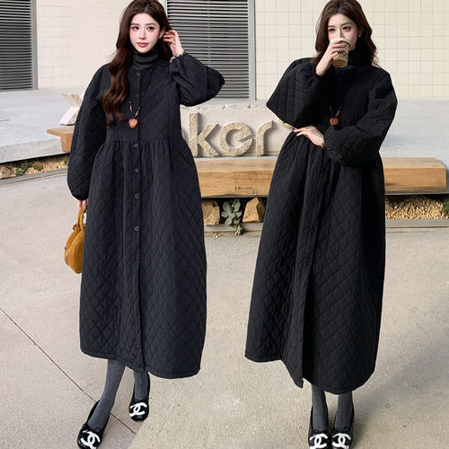 胖mm显瘦菱格连衣裙棉服外套