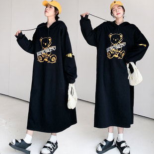 卫衣减龄打底连衣裙 秋冬季 大码 女装 胖mm宽松显瘦卡通印花连帽长款