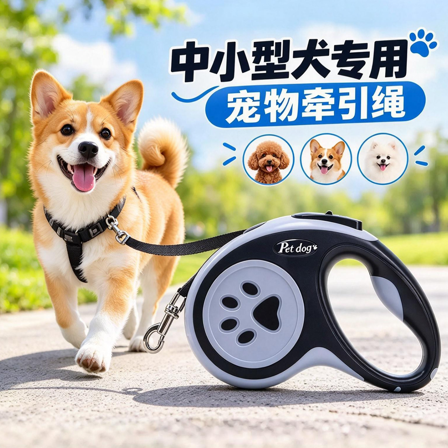 德国宠物狗牵引绳自动伸缩中小型犬专用防爆冲柯基狗绳子宠物用品