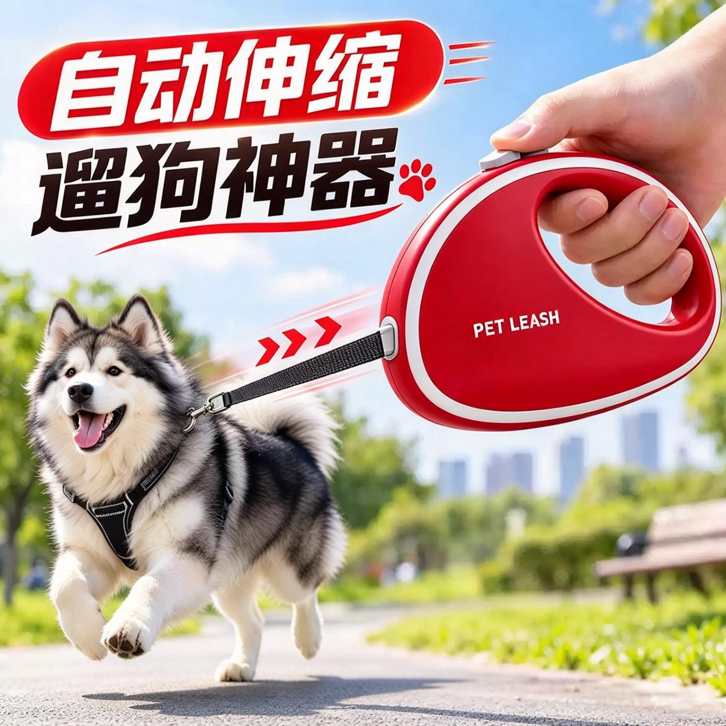 德国狗狗牵引绳自动伸缩栓狗P绳P链泰迪哈士奇柯基金毛边牧遛狗绳