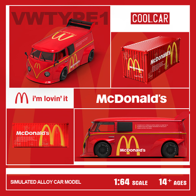 CoolCar1:64 大众T1 星巴克麦当劳餐饮门店 仿真合金汽车模型摆件