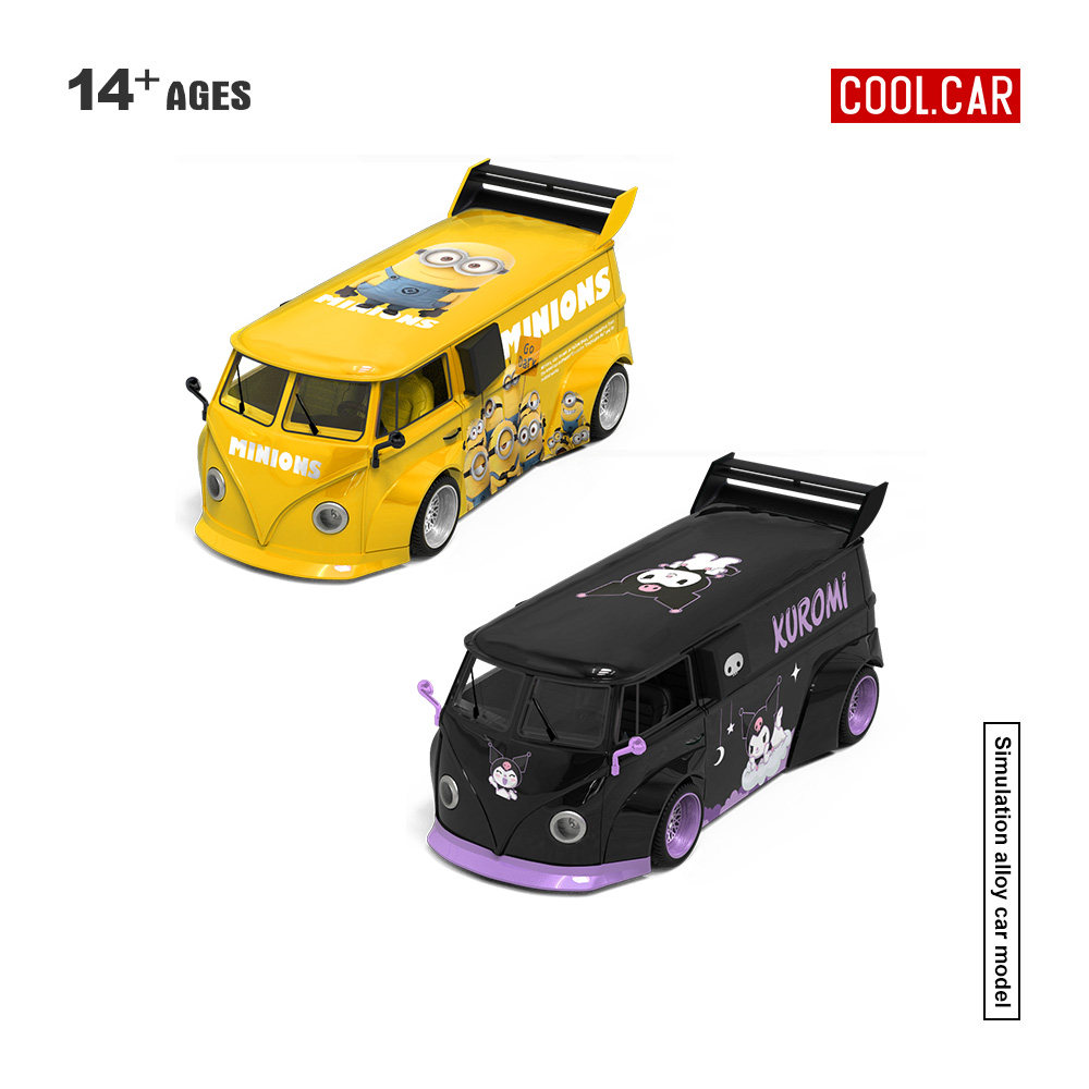 CC1:64 大众T1 面包车小黄人 库洛米 仿真合金汽车模型 摆件礼品