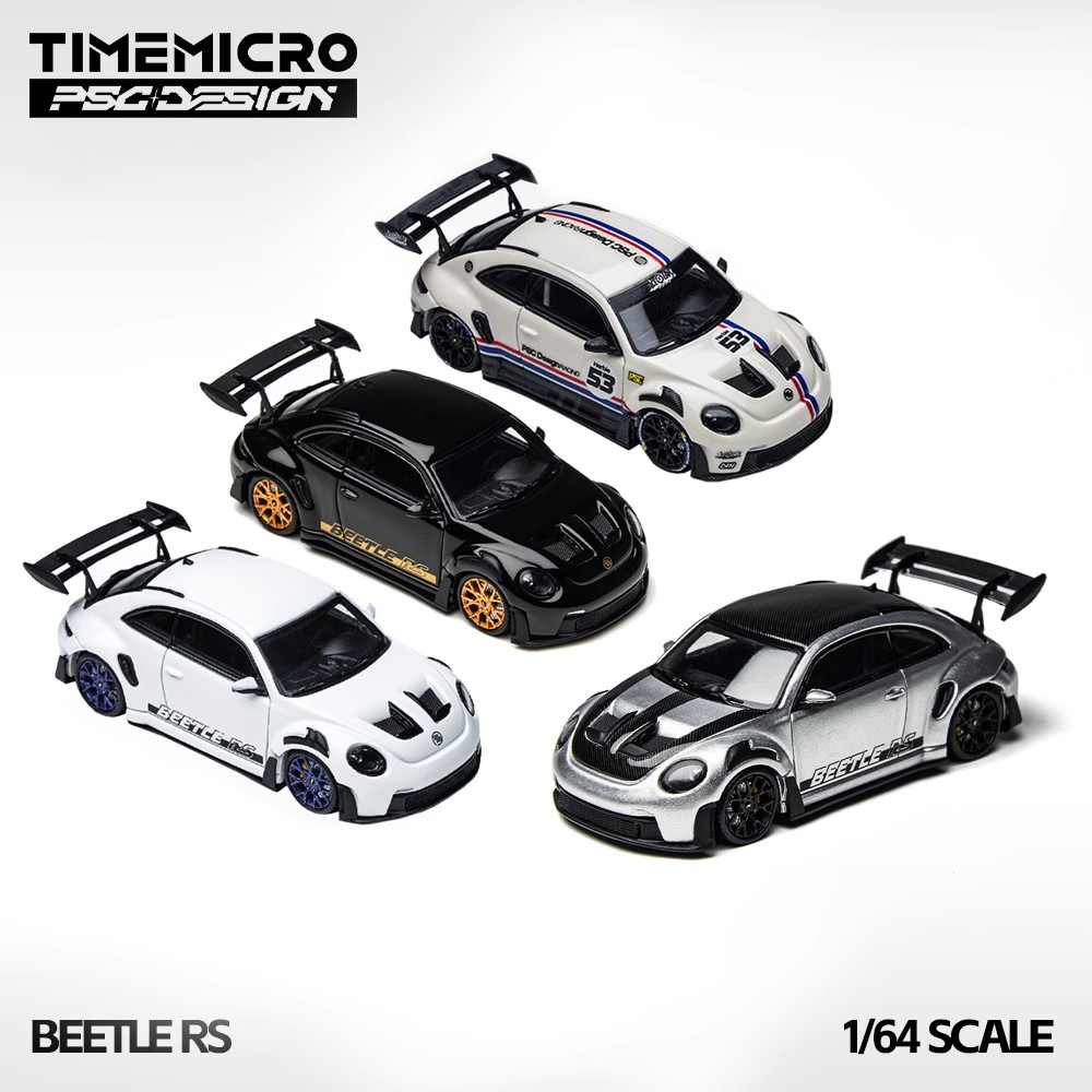 TM× PSC DESIGN 1:64 甲壳虫 RS 纯白 黑金 仿真合金汽车模型
