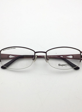 SUP外贸出口原单尾货合金方形半框弹簧紫色商务女近视眼镜框架