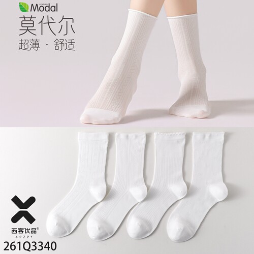 西客优品莫代尔超薄女中筒堆堆袜