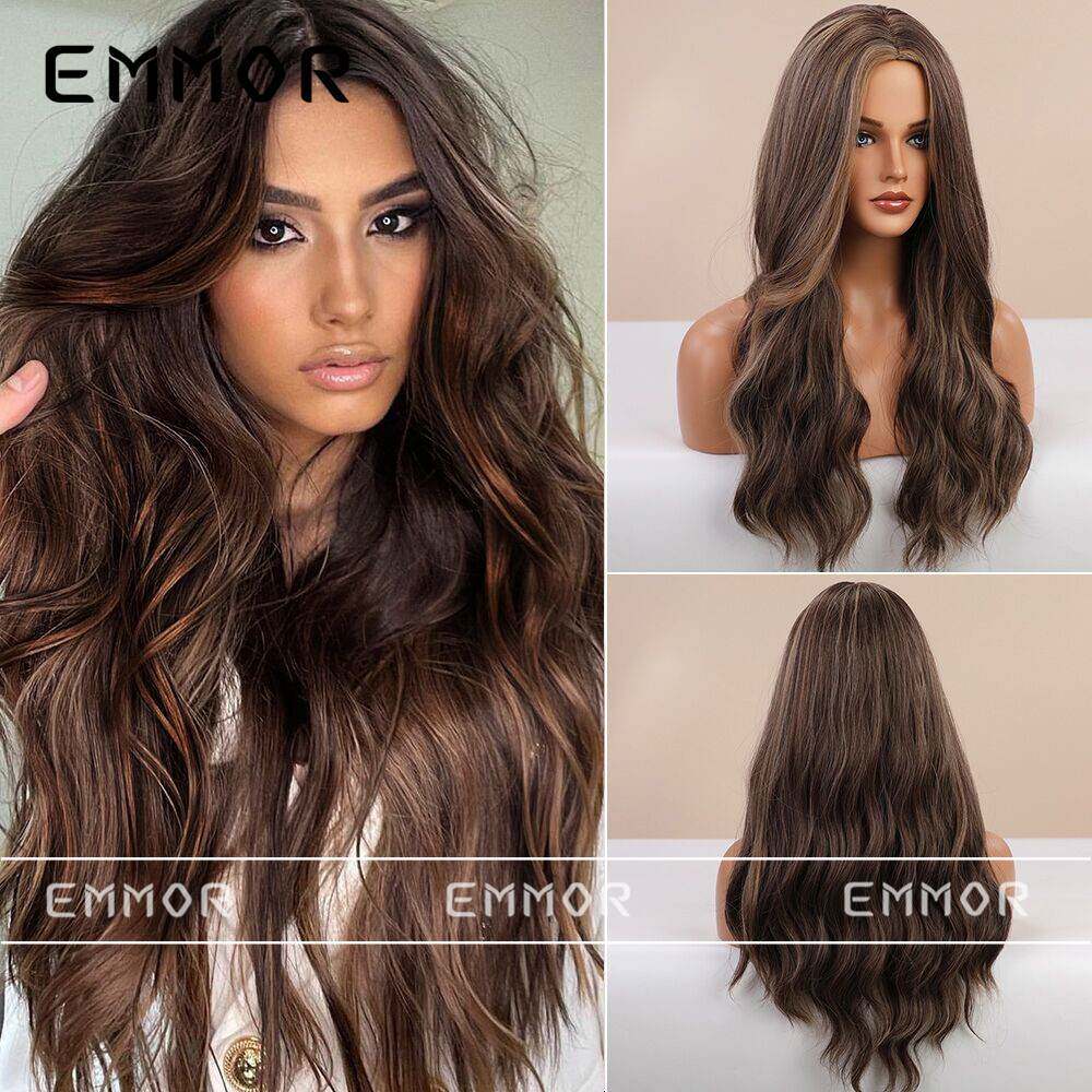 2022新发网红热销款 中间渐变挑染棕色波浪卷24inch 欧美白人假发