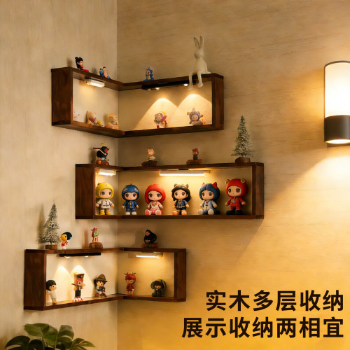 实木转角置物架免打孔安装不伤墙