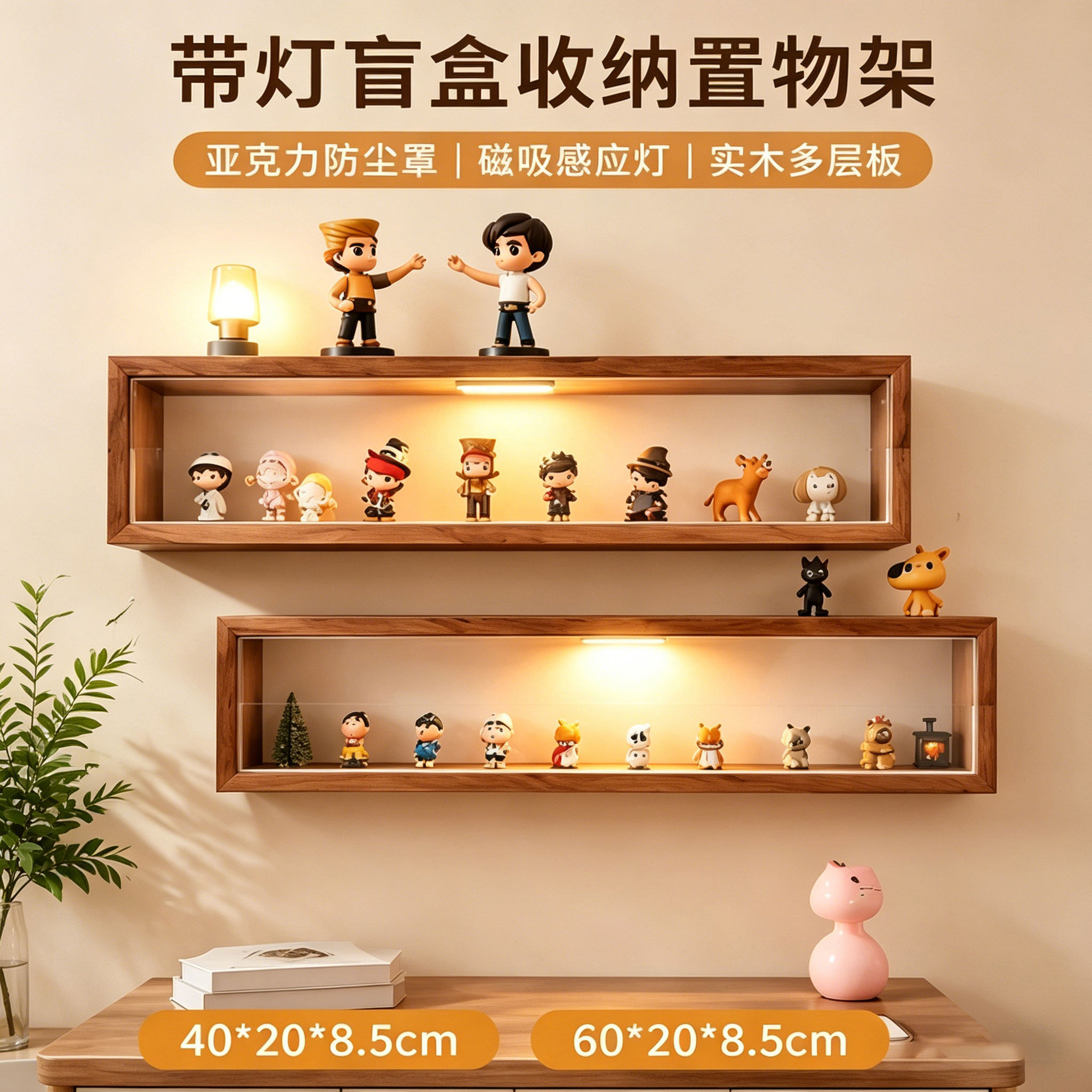 墙上置物架实木免打孔厨房转角阳角搁板墙角客厅创意盲盒展示架子