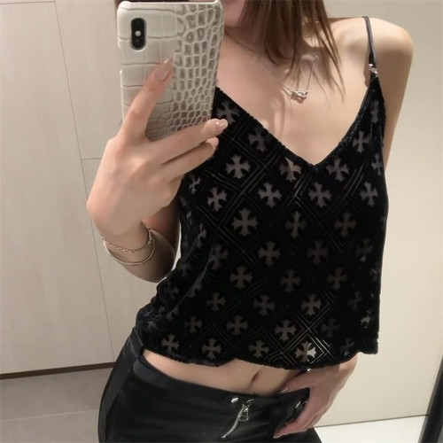 十字架v领镂空修身显瘦吊带