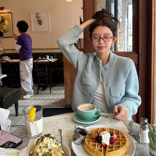 樊樊「淡人」圆领质感双口袋针织开衫厚实毛衣外套女韩系上衣