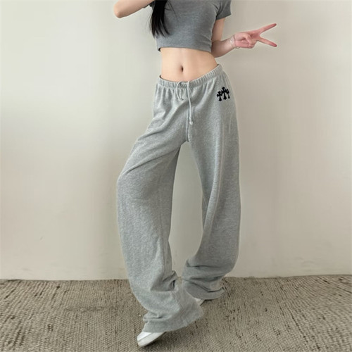 十字架植绒运动长裤女春夏新款设计感美式休闲洋气设计感直筒裤潮