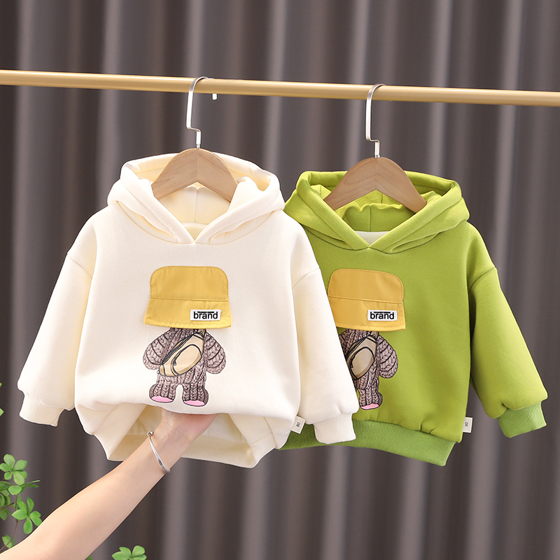男女童加绒卫衣连帽卡通双层上衣