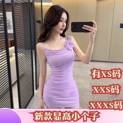 155小个子显高夏装150cm女装加小码XXXS网纱短款收腰包臀连衣裙女