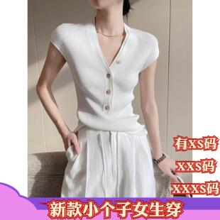 夏季 150cm显高加小码 XXXS双层V领短袖 T恤女2026上衣 矮小个子女装