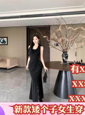 夏装加小码女装150cm显高XXXS矮个子纯欲荡领挂脖礼服时尚连衣裙