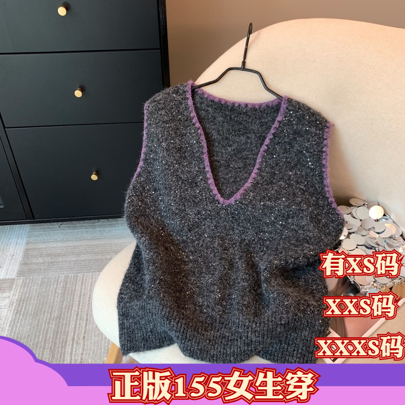 冬装女装加小码XXXS号150cm小个子显高v领针织马甲马夹叠穿无袖女