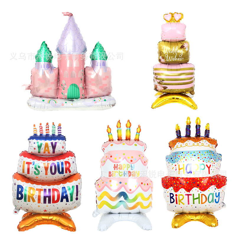云底座城堡站立婚礼蛋糕铝膜气球生日派对装饰公主梦幻城堡造型