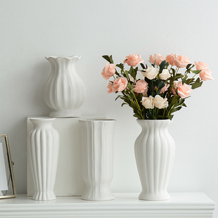 饰品摆件感插花简约高级桌面干花 北欧白色陶瓷花瓶水客厅鲜花养装