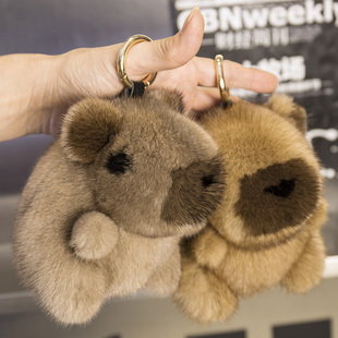 可爱水貂毛卡皮巴拉汽车钥匙扣挂件高档毛绒公仔玩偶包包挂饰礼物